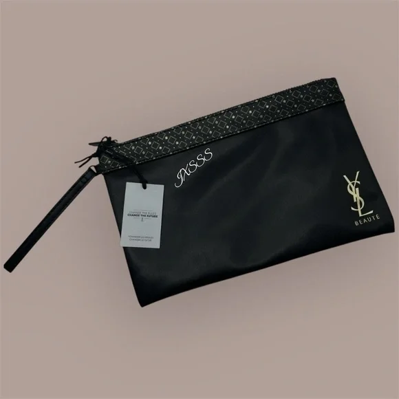 Black Faux-Leather YSL (Yves Saint Laurent) Beauty Cosmetic-Makeup Wristlet Bag - Picture 9 of 9